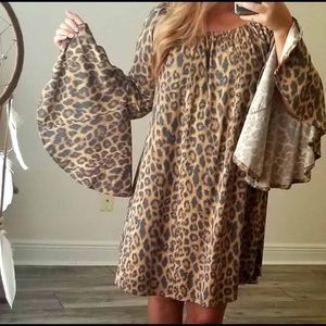 Size large L & B leopard dress with bell sleeves